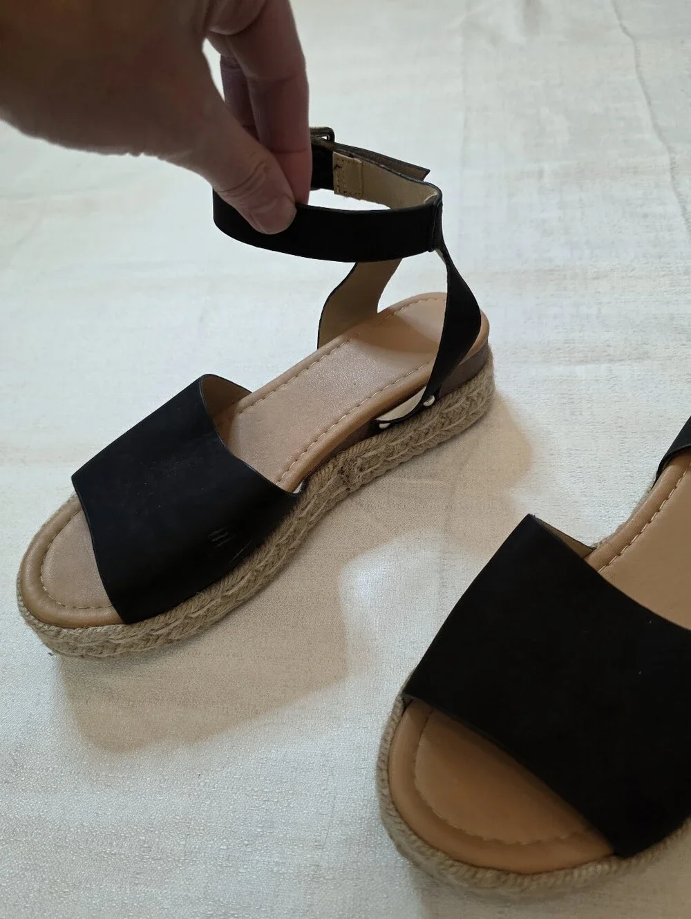 Black Espadrille Platform Sandals Ankle Strap Size 8
